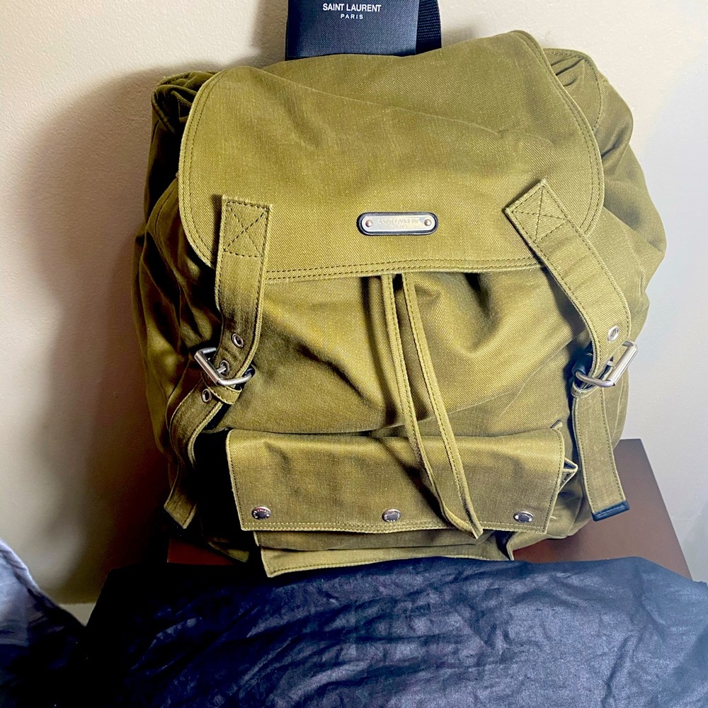 Saint Laurent Canvas Backpack Green